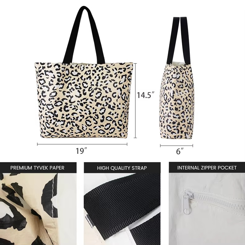 Sac fourre-tout zippé en Tyvek® DuPont™ pour femme, idéal pour la plage – Sac en papier lavable, tendance et écologique